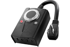 Brightown Outdoor Light Sensor Timer Waterproof, Mechanical Plug in Timer Switch, Outdoor Light Timers for Electrical Outlets, 2 Grounded Electrical Outlets for Christmas String Lights, Lighting Decor