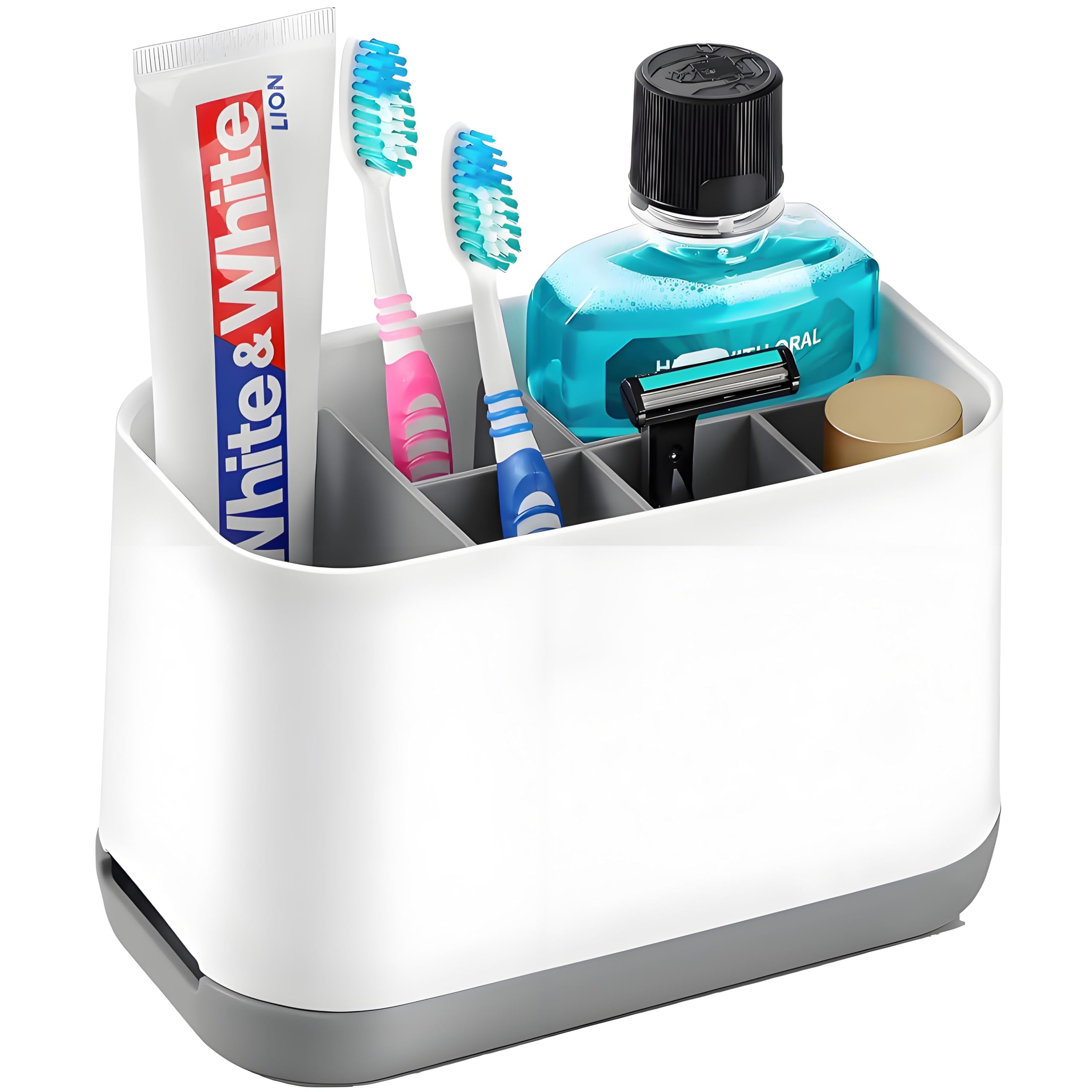 Toothbrush Holder for Bathroom, White Toothbrush Holder Toothpaste Stand, Large Detachable Toothbrush Caddy, Multifunctional Toothbrush Organiser, Razors Holder Vanity Countertop Organizer