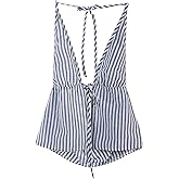 SweatyRocks Women's Sexy Striped Tie Front Halter Tops Sleeveless Drawstring Summer Cami Tops