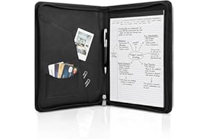 Padfolio with Zipper PU Leather Portfolio Folder for Letter Size Notepad, Business Portfolio Organizer with Document Pocket, 