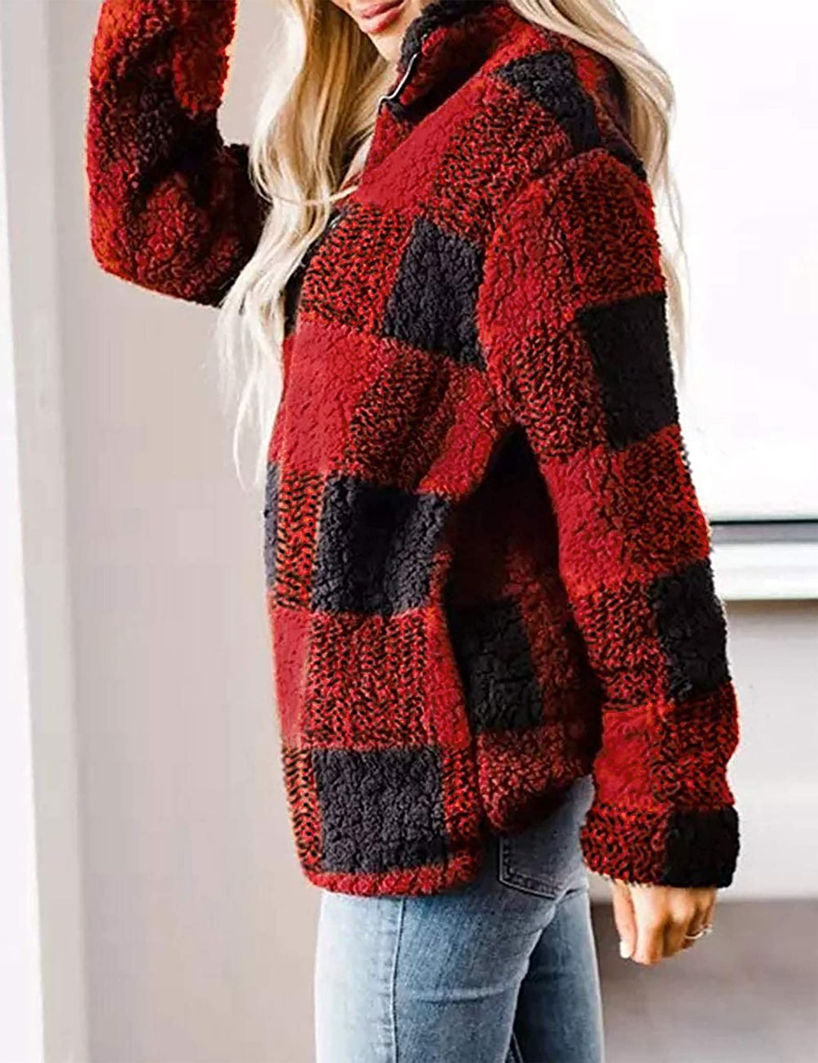 Plaid Sherpa Fleece Zip Sweatshirt