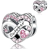 GOINEVA Birthstone Charm for Bracelet Necklace - 925 Sterling Silver Love Heart Happy Birthday Charm - Women's Jewelry Gift