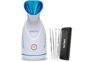 KINLITO Facial Steamer Ionic Face Steamer for Home Facial, Warm Mist Small Facial Steamer for Deep Cleaning Unclog Pores with Blackhead Remover, Aromatherapy Kit for Personal Home SPA (Blue)