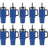 Gifts by Design 10 Ct of 40 Oz Intrepid Stainless Steel Tumbler with Lid, Straw & Handle – Blue – Customizable Insulated Cups for Water, Coffee, Hot & Iced Drinks – Great for DIY, Events, Work