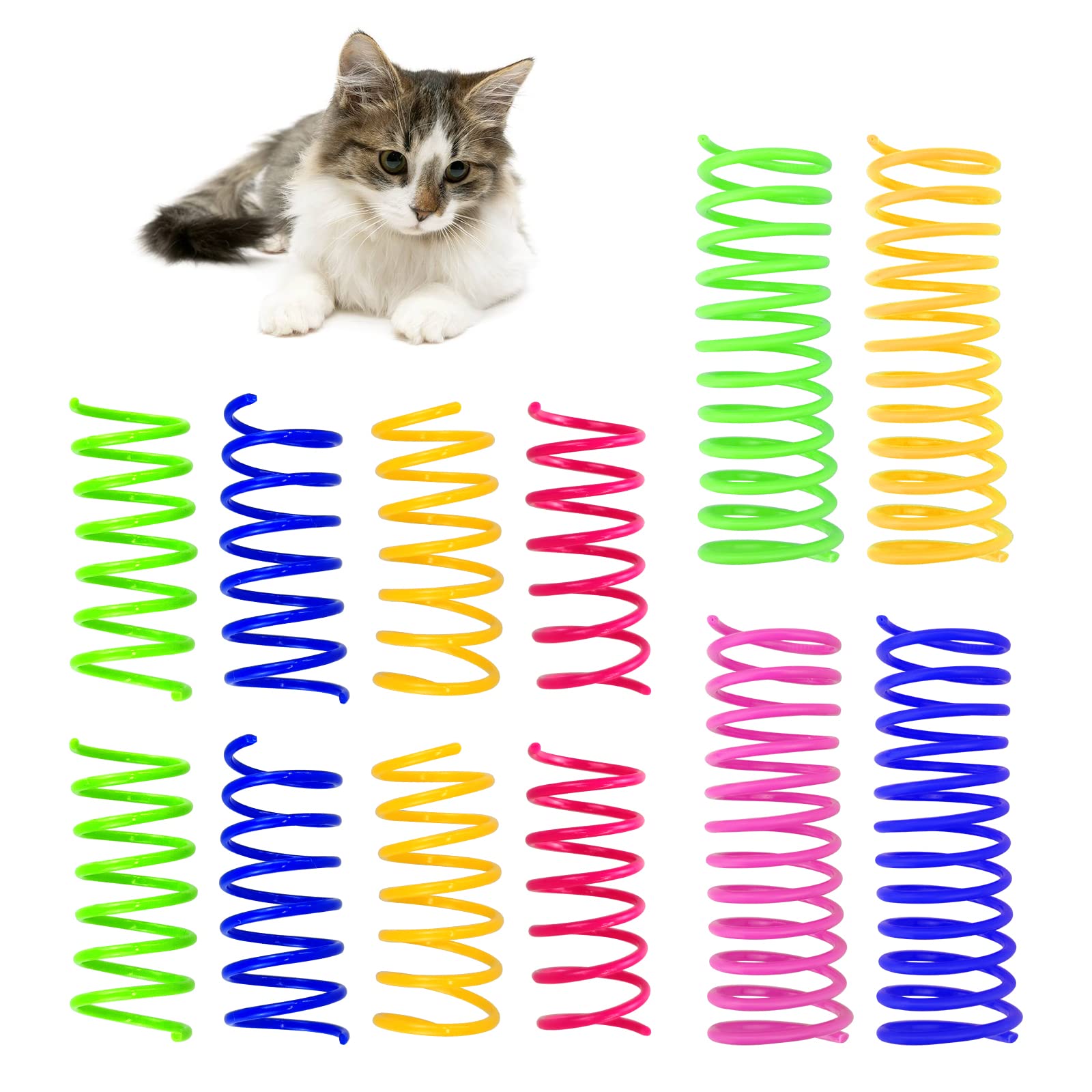 Andiker Cat Toys for Indoor Cats - 4 Big and 8 Small Interactive Springs for Swatting, Biting, Hunting - Creative Toy to Kill Time and Keep Fit - Colorful Plastic (12pc)