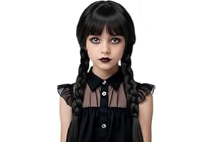 ZGXYZXMY Girls Black Braided Wig with Bangs Black Pigtail Wigs Synthetic Hair for Girls