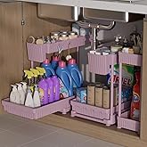 Sevenblue 3 Pack Multi-Purpose Under Sink Organizers and Storage, 2026 L-Shaped Pull Out Cabinet Organizer for Bathroom & Kitchen, Under Cabinet Organizer with Hooks Hanging Cup, Pink