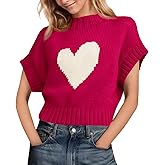 Saodimallsu Womens Cap Sleeve Cropped Sweater Mock Neck Cute Heart Loose Valentine Knit Tank Tops