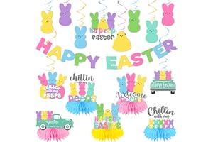 GUMWAQU Easter Party Decorations, Easter Decorations Includes Happy Easter Banner Hanging Swirls Easter Party Supplies Honeycomb Centerpieces, Easter Bunny Decorations for Office Home Classroom Spring Party