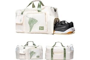 GoVivo Gym Bag with Shoe Compartment, Gym Duffle Bag for Women, Water Resistant Weekender travel Bag, bolso de viaje para mujer, Lightweight & Stylish gym bags, Beige