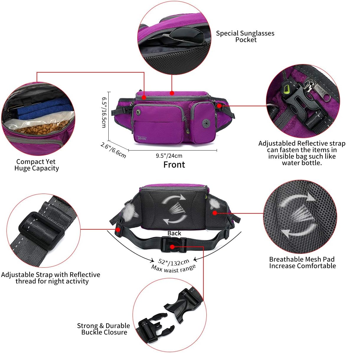 TUDEQU 4-IN-1 Hands Free Dog Zero Shock Absorbing Bungee Leash with a Multifunctional Waist Bag - Image 5