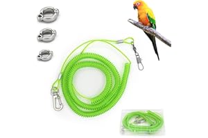 LuckyOpt Parrot Flying Leash, 16.4 ft Training Rope with 3 Size Bird Foot Ring, Anti-Bite Elastic String for Cockatiels, Birds, Pigeon (Green)