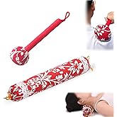 GCFTIFF 2pcs Manual Massage Tools,Manual Whole Body Wormwood Massage Hammer(12in)& Mugwort Pillow(15in), Lymphatic Drainage Tool,Back Knock Long Handheld Massage Stick for Back Pain Relief (Red)