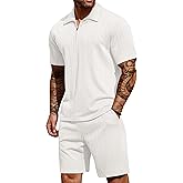 COOFANDY Men's 2 Pieces Outfits Casual Quarter Zip Polo Shirt and Shorts Set Athletic Jogging Summer Tracksuit