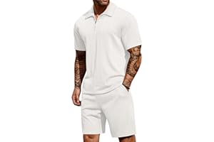 COOFANDY Men's 2 Pieces Outfits Casual Quarter Zip Polo Shirt and Shorts Set Athletic Jogging Summer Tracksuit
