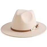 EOGIMI Fashion Women Wide Brim Fedora Floppy Panama Hat with Belt Buckle