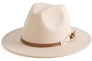EOGIMI Fashion Women Wide Brim Fedora Floppy Panama Hat with Belt Buckle