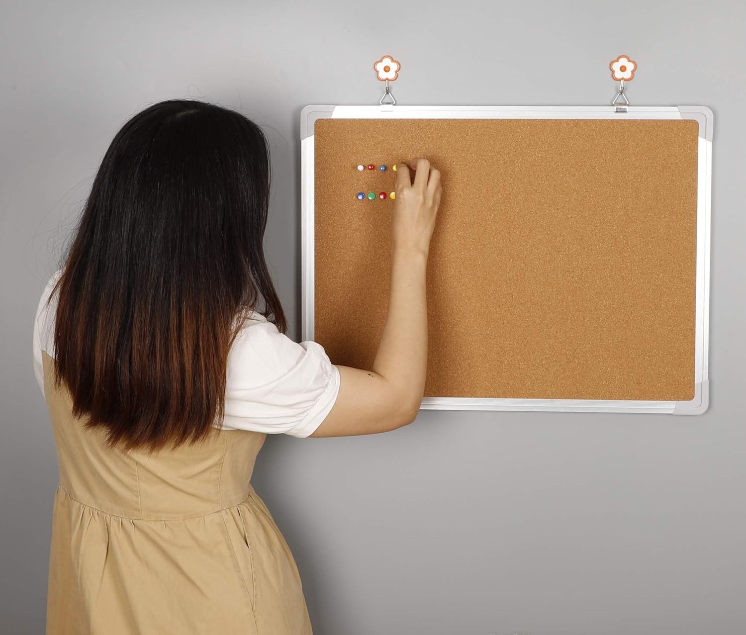 Cork Board Set - Bulletin Corkboard 24 x 18 inch Framed with 10 Thumb Tacks - Small Wall Hanging Message Memo Pin Tackboard Organizer for Home, Office, Desk and Cubicle (Cork 24x18") : Office Products