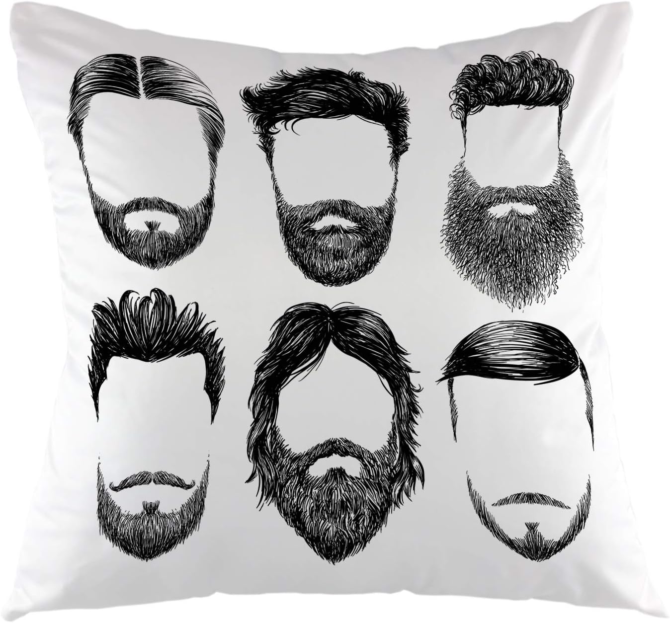 oFloral Hair and Beards Pillowcase,Hipster Fashion Sketch Man Face Hairstyle and Beards Mustache Throw Pillow Cover Square Cushion Case for Sofa Couch Car Bed Home Decorative 18" x 18" inch …