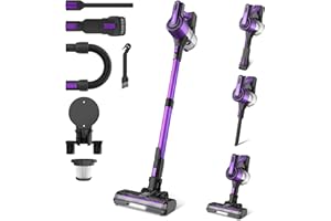 POWEART Cordless Vacuum Cleaner, 30Kpa Powerful Stick Vacuum Cleaner Cordless, 350W Self-Standing Lightweight 8-in-1 Vacuum Cleaner with Rechargeable Battery for Pet Hair Hard Floor Carpet Home-Violet