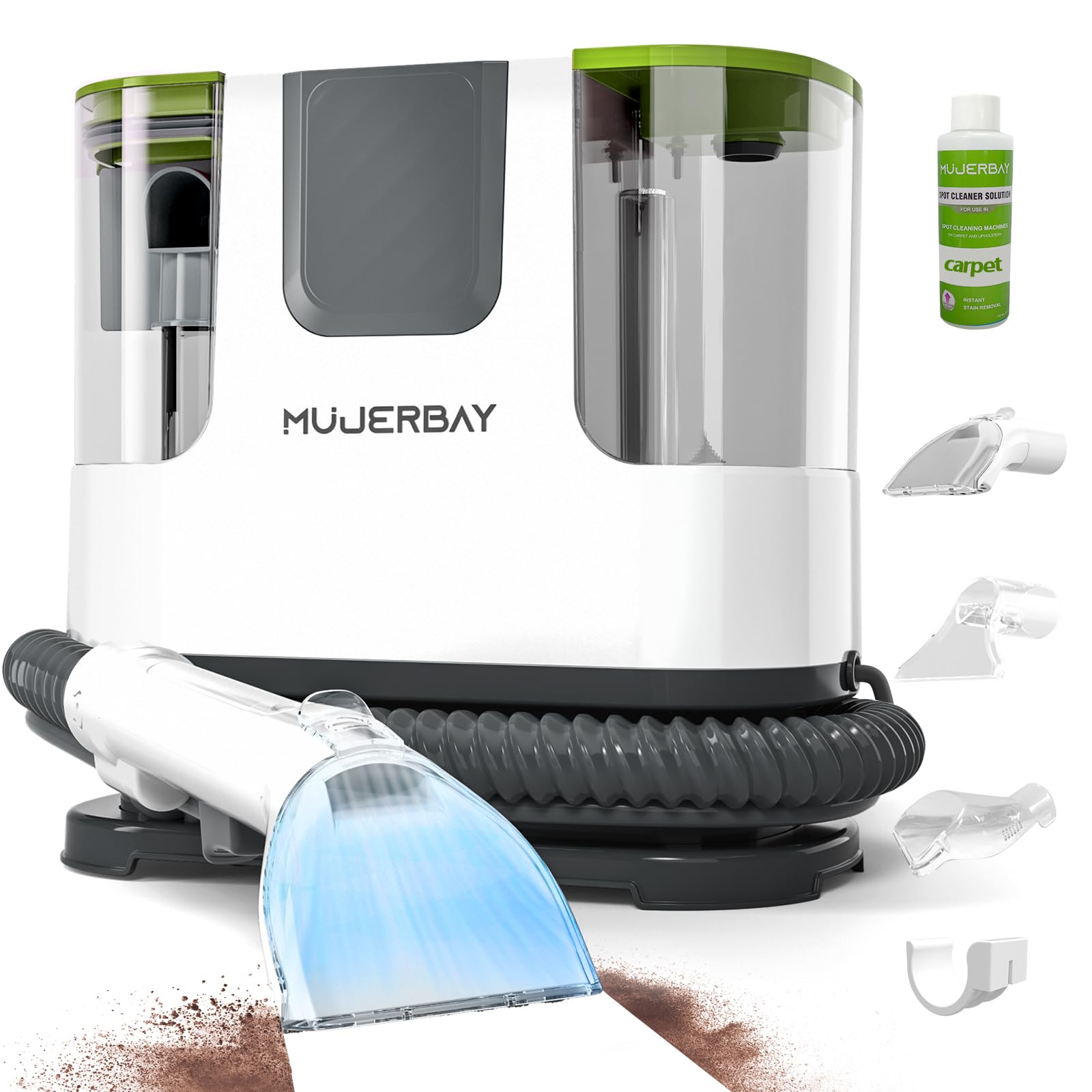 Photo 1 of Upholstery Carpet Cleaner, MUJERBAY® 12Kpa Portable Spot and Stain Cleaner, Easy Move with Universal Wheels & Handle, 1.18-inch Deep Cleaning Machine for Couch, Stairs, Car and Pet Messes.Green