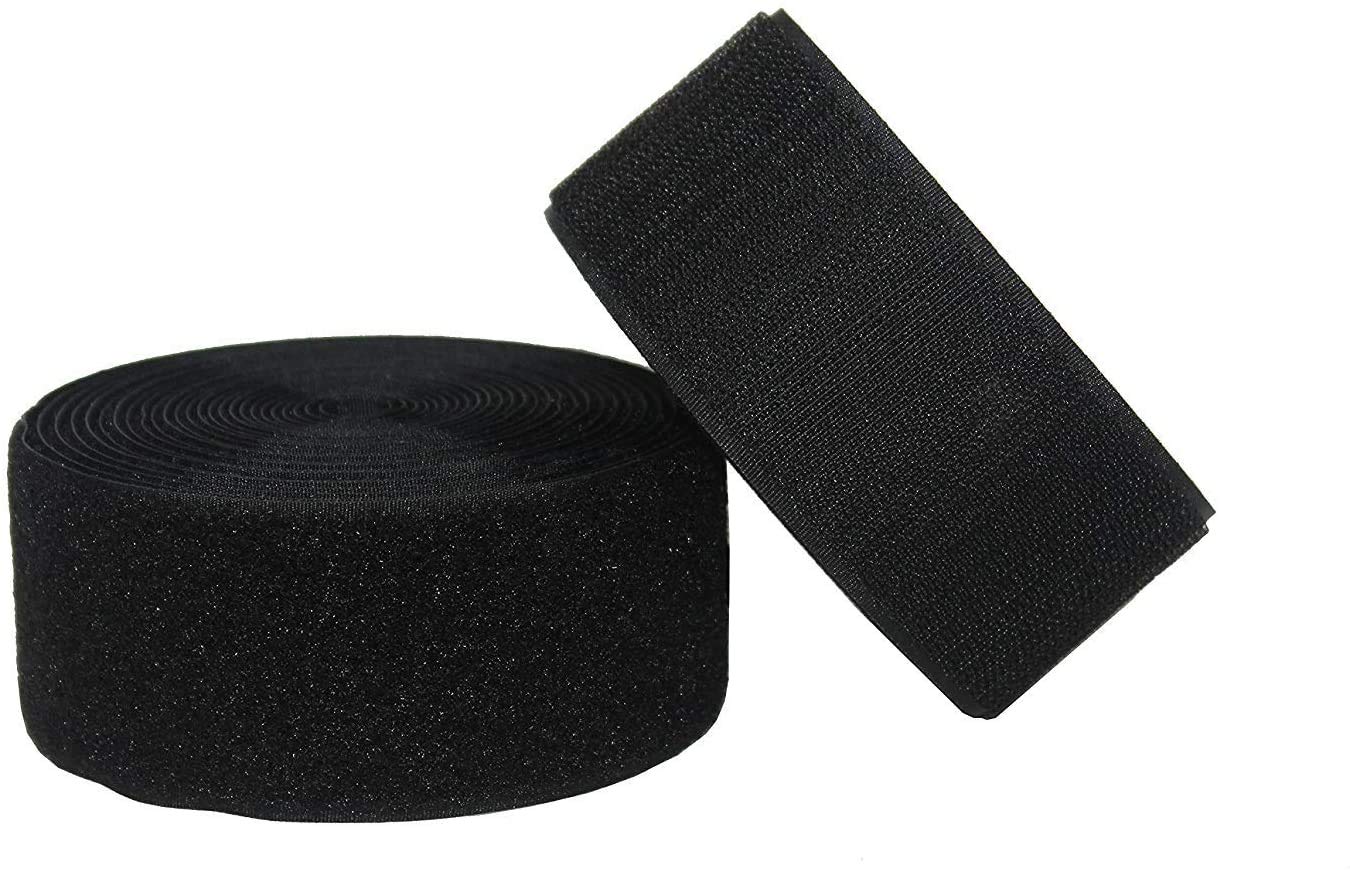 Photo 1 of 2'' Width x 5 Meters Length Black Sew On Hook and Loop Tape Fastening Nylon Fabric Tape (Black, 2 Inch x 5 Meters)