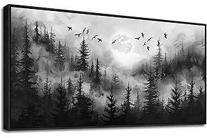 hyidecorart Forest Tree Painting for Living Room Landscape Wall Art Canvas Prints Natural Scenery Pictures Home Decor Bedroom Bathroom Kitchen Office Wall Decor Black Frames Artwork Hanging Easy