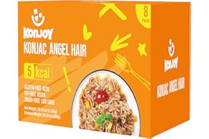 KONJOY Konjac Shirataki Noodles, 8-Pack Vegan Konjac Angel Hair Pasta Noodle - Low Carb, 5 Calorie Keto Noodle, Gluten-Free, Sugar-Free, Plant-Based, Ready to Eat, Healthy Quick Meal or Gift