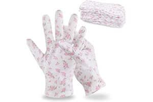HandLove 12 Pairs Premium 100% Cotton Gloves | Dry Hands & Eczema |Overnight Lotion & Spa Treatment for Women & Men | Reusable|Floral Pattern