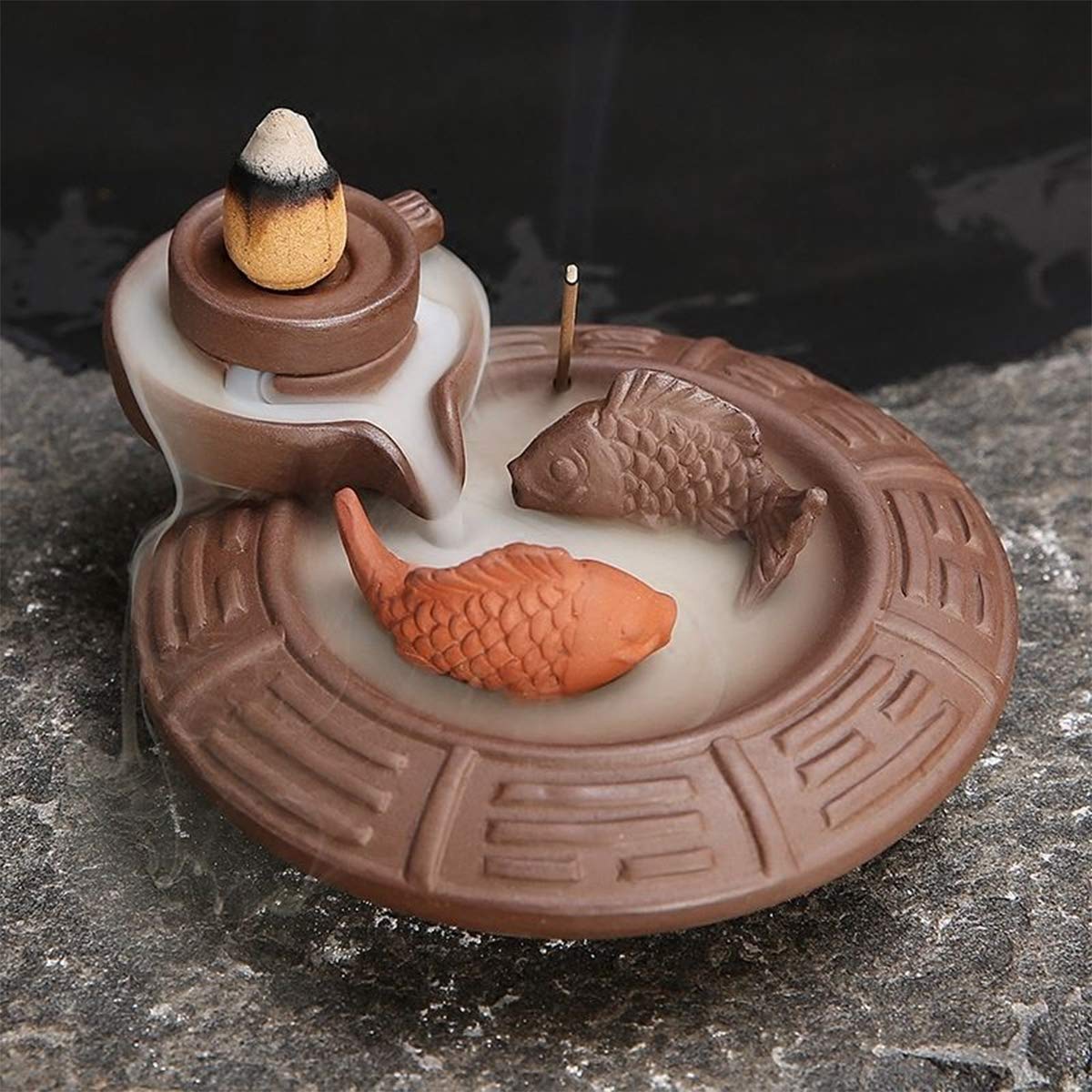 Jeteven Ceramic Fish Backflow Incense Burner, Incense Cones Sticks Holder, Ideal for Yoga Room, Home Decoration & Handicraft Gift