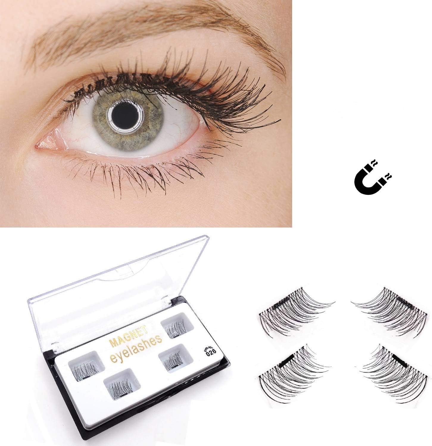 Magnetic False Eyelashes by Fstyle,Reusable Fake Eyelashes Natural Look,Eye lashes Extension Ultra Thin Fiber No Glue Allergy,Cruelty Free,1 Pair 4 Pieces Handmade (Half Long Ultra Thin)