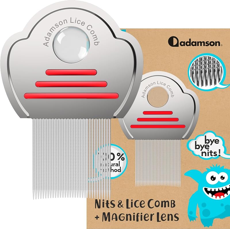 Adamson Stainless Steel Lice Comb for Kids - Effective Nit Removal Red