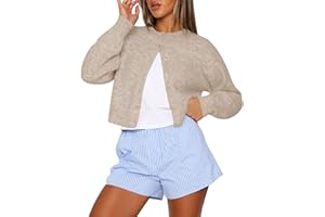 Kistore Womens Cropped Cardigan Sweaters Crew Neck Long Sleeve Button Up Sweaters Lightweight Knit Trendy Sweaters 2025