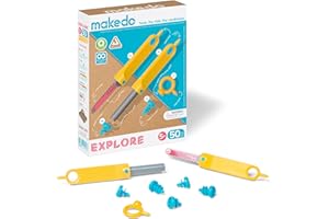 Makedo Explore | Upcycled Cardboard Construction Toolkit in Small Toolbox (50 Pieces) | STEM + STEAM Educational Toys for at Home Play + Classroom Learning | Reusable Tools for Boys and Girls Age 5+