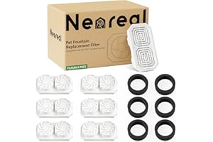Neareal Official 6-Pack Replacement Filters and Pre-Filter Sponges for 108 oz / 3.2 L Stainless Steel Cat Water Fountain