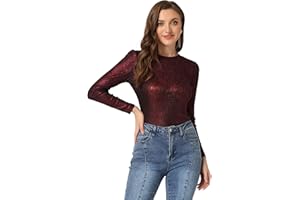 Allegra K Women's Sparkly Glitter Tops Shiny Metallic 80s Disco Outfits