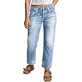 Flamingals Straight Leg Jeans for Women Cropped Mid Rise Stretchy Baggy Jean Wash Raw Hem Trendy Ankle Pants