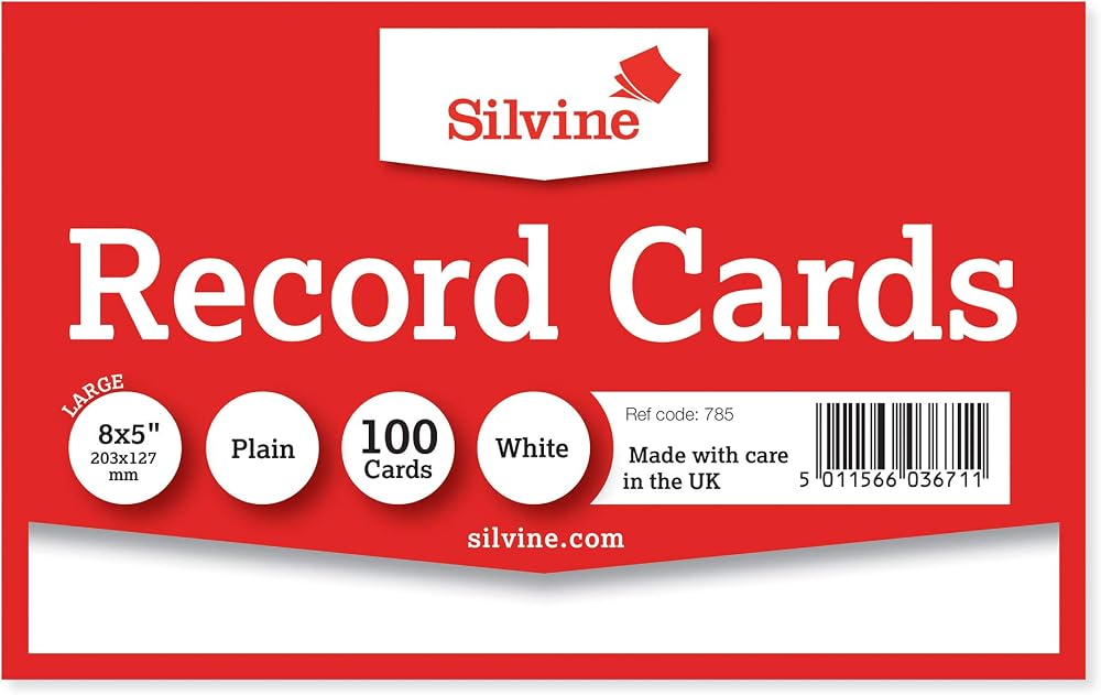 Silvine 8x5 White Flash Cards Plain 100 Cards for Study Presentations