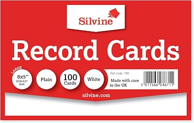 Silvine 8x5 White Flash Cards Plain 100 Cards for Study Presentations