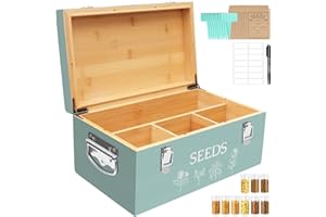INTARSIO Large Bamboo Wood Seed Storage Organizer Box with Lid, Double-Layer Seal Design Seed Saving Box with 304 Stainless Steel Safety Lock, Handles, Extra Seed Envelopes and Labels, Great Gifts for Gardener
