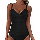 Firpearl Womens Underwire Tankini Top Only Twist V Neck Swimsuits for Big Busted Ruched Tummy Control Bathing Suit Tops