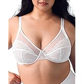 ZEBELL Minimizer Bras for Women - 40 D - Underwire Full Coverage Lace Bralette - Plus Size Supportive Unlined Bra for Large Breast White