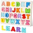 Present ABC Wooden Alphabet Puzzles for Toddlers, Preschool Learning Toys Educational Montessori Chunky Jigsaw for Boys and Girls