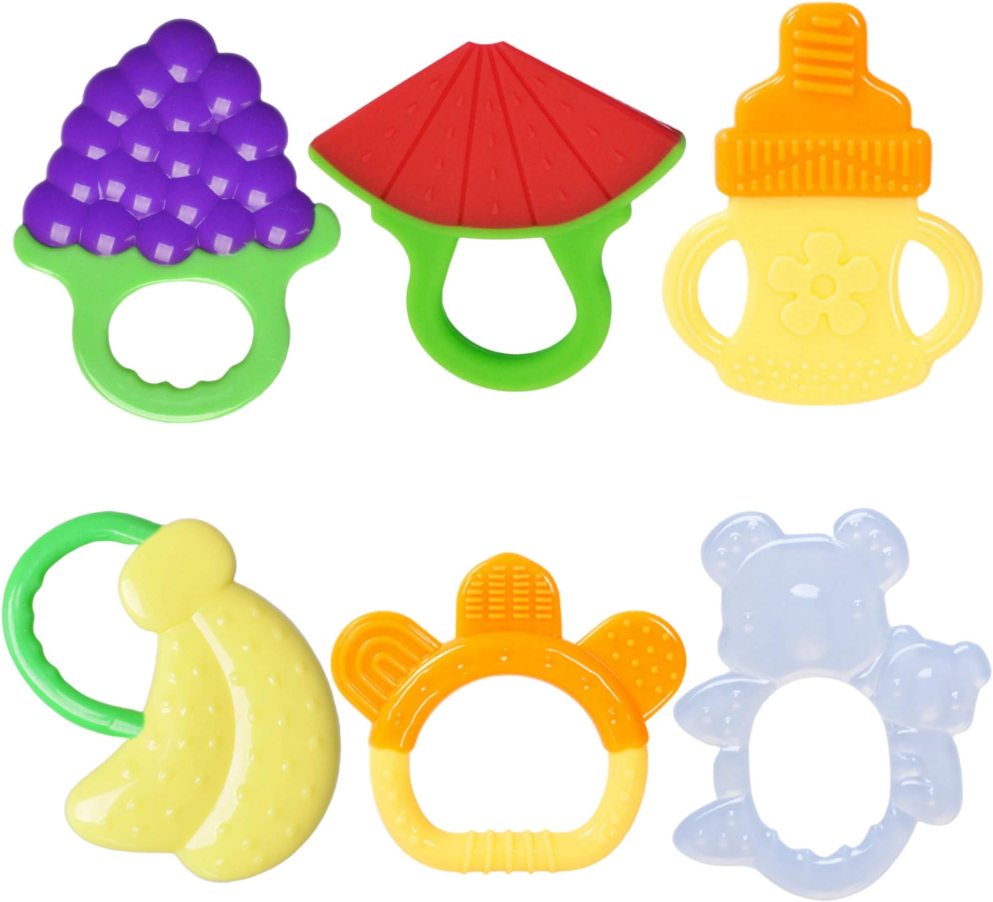 Nearbyme Baby Teething Toys, FDA Approved BPA-Free Soft Silicone Fruit Teether Set for Toddlers & Infants, 6 Pack