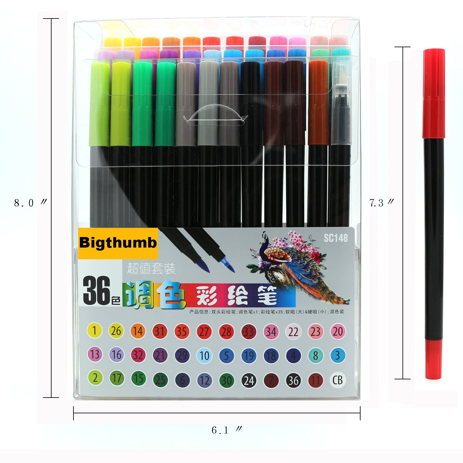 Dual Tip Watercolor Art Markers Brush Pen - 100% Acid-free /Non-toxic Ink - Best for Coloring Book Painting Drawing Sketching Journaling Writing Lettering - 36 Colors No Duplicates