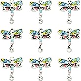 KitBeads 10pcs Tibetan Dragonfly Connectors Rhinestone Bali Style Insect Charms 2-Hole Antique Silver Dragonfly Charms for Jewelry Making Bulk