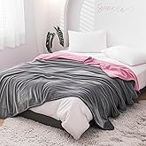 Waterproof Reversible Blanket for Bed Twin Size 60'' x 80'', Soft Flannel Bed Cover for Adult, Stain-Proof Mattress Protectors Twin Queen Size (Grey & Pink)