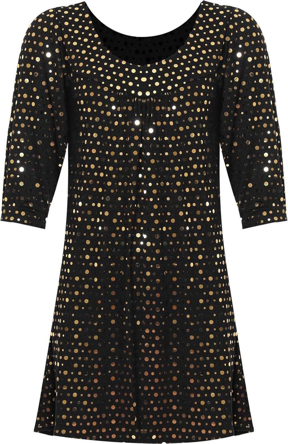 FashioN HuB Ladies Scoop Neck Spot Sequin Swing Dress Womens Polka Dot