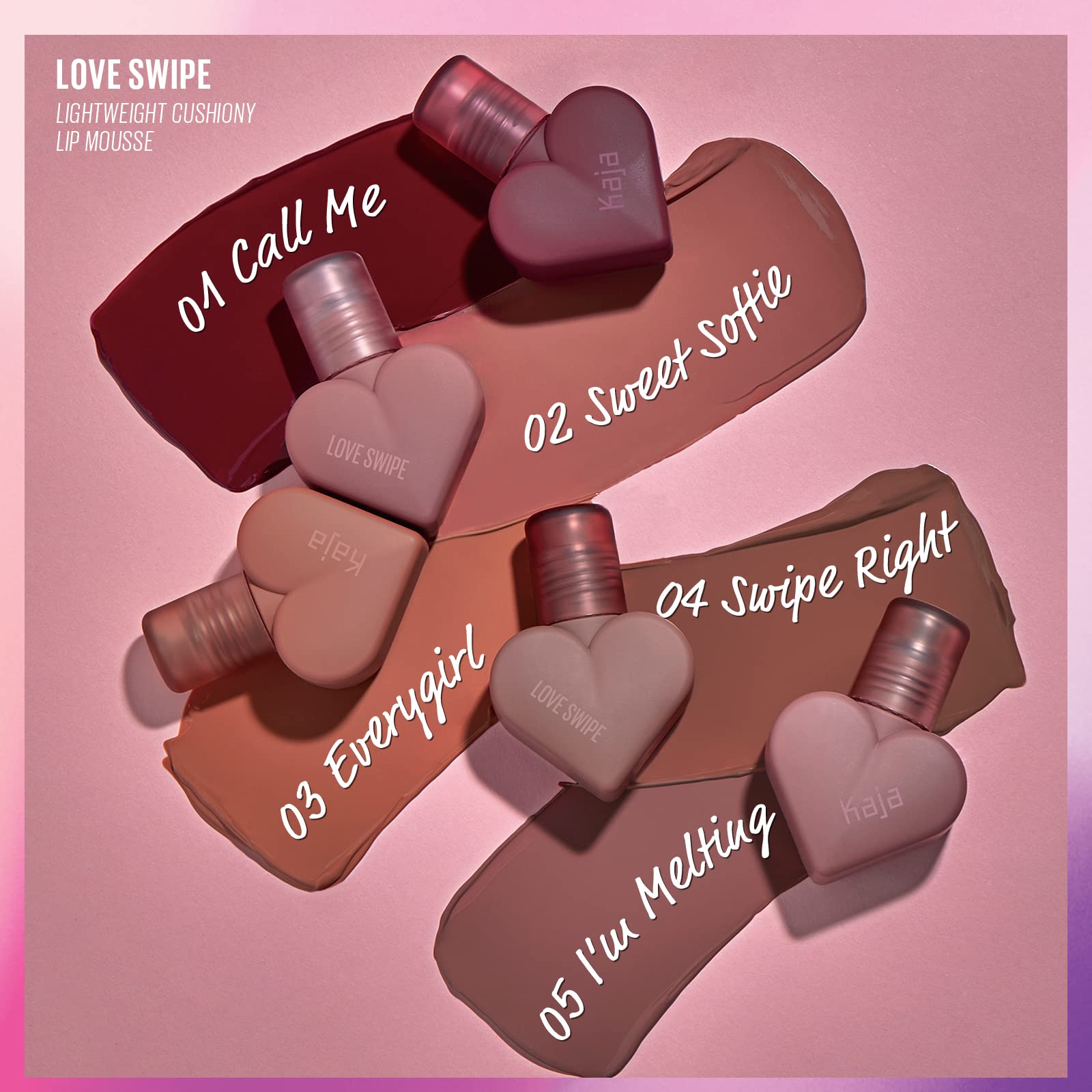 Kaja Lip Mousse - Love Swipe 01 Call Me | with Raspberry Seed Oil and Vitamin E, Buildable, Blendable, Moisturizing, Velvet Finish, Weightless Texture, Deep Shades, Vivid Color, Long Lasting, 0.22 Oz