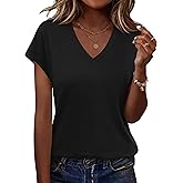 Rapbin Womens Summer Tops Women Blouses Dressy Casual V Neck T Shirts Short Sleeve Spring Tops for Women